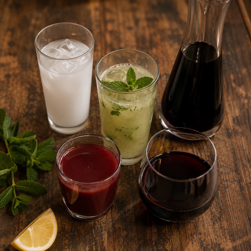 Арак и вино на дървена маса / Arak and wine on a wooden table